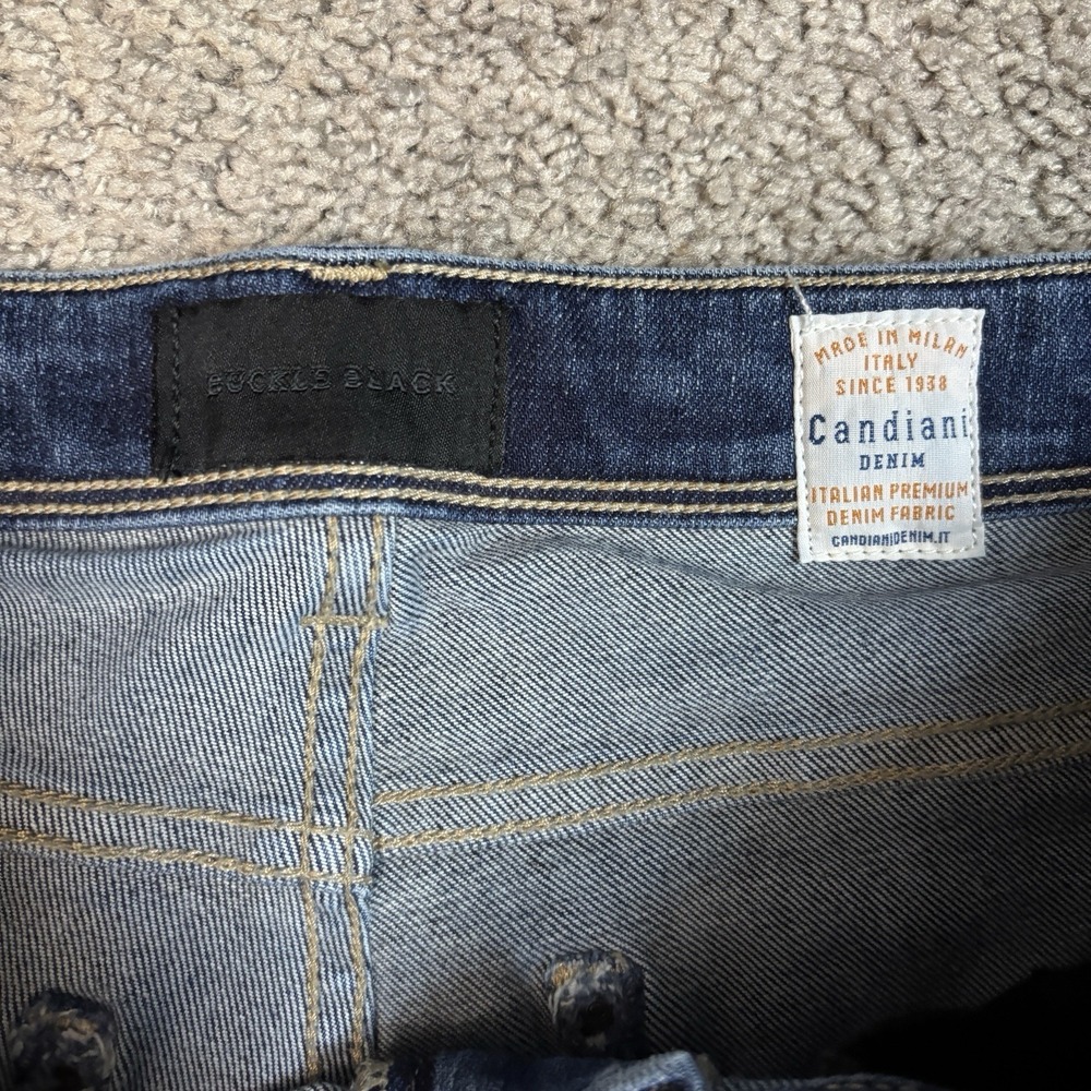Buckle Black Fit 76 Skinny Jeans Women 30 Blue Faded Candiani Italian Denim Moto - Picture 3 of 12